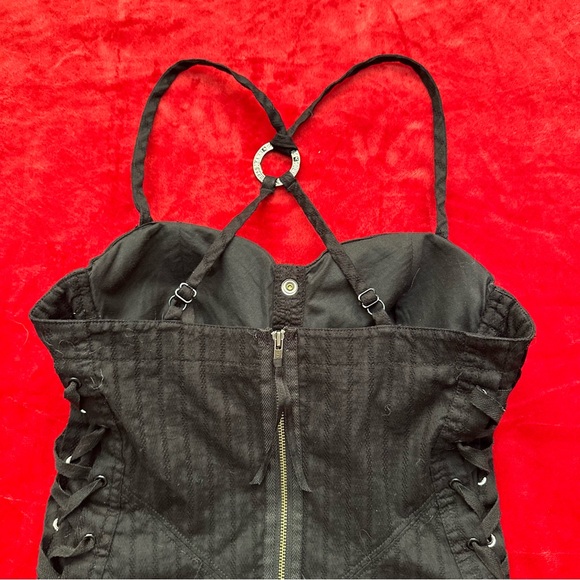 Early 2000s Elegant Gothic Black Button Up Corset Top - Picture 7 of 8